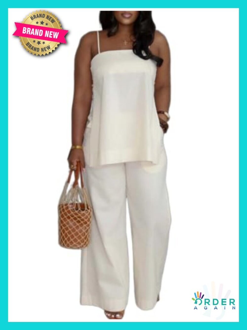2 Piece Linen Set Women Spaghetti Strap Tank Wide Leg Pants Vacation Outfits